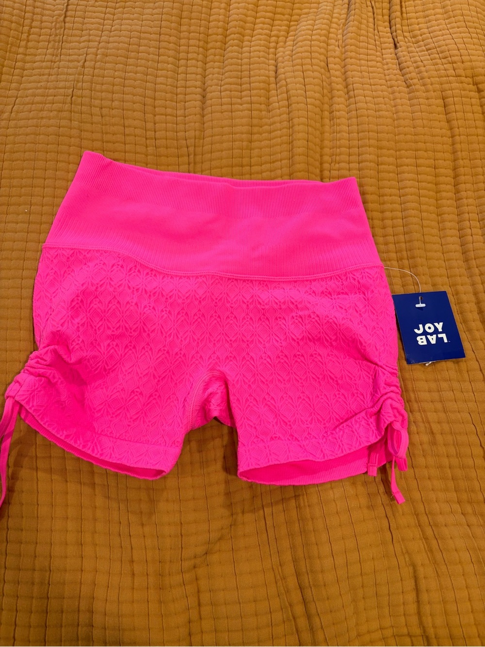 JoyLab Neon Pink High-Rise Textured Athletic Shorts with Side Ties